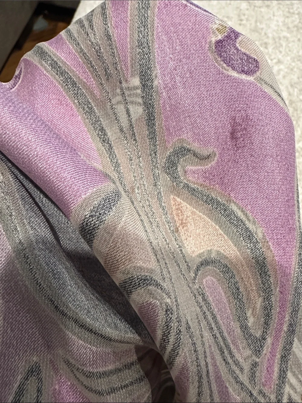 Banana Republic Purple, Gray & Gold Swirl Silk Scarf